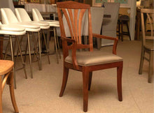 Cherry Arm Dining Chair with Taupe & Black Stripe Seat Cushion