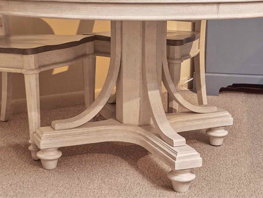 Round  Driftwood Top Finish Cream Finish Table &  4 Chair Set