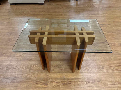 Mid-Century Modern Rectangular Teak Glass Top Side Table