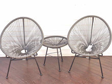 Outdoor3 Piece Plastic String Contemporary Grey Chair Set with Side Table