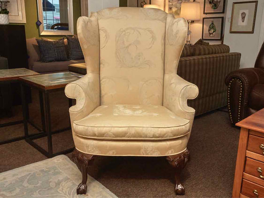 Heritage  Cream With Floral Design  Chippendale Style Wing Back Chair