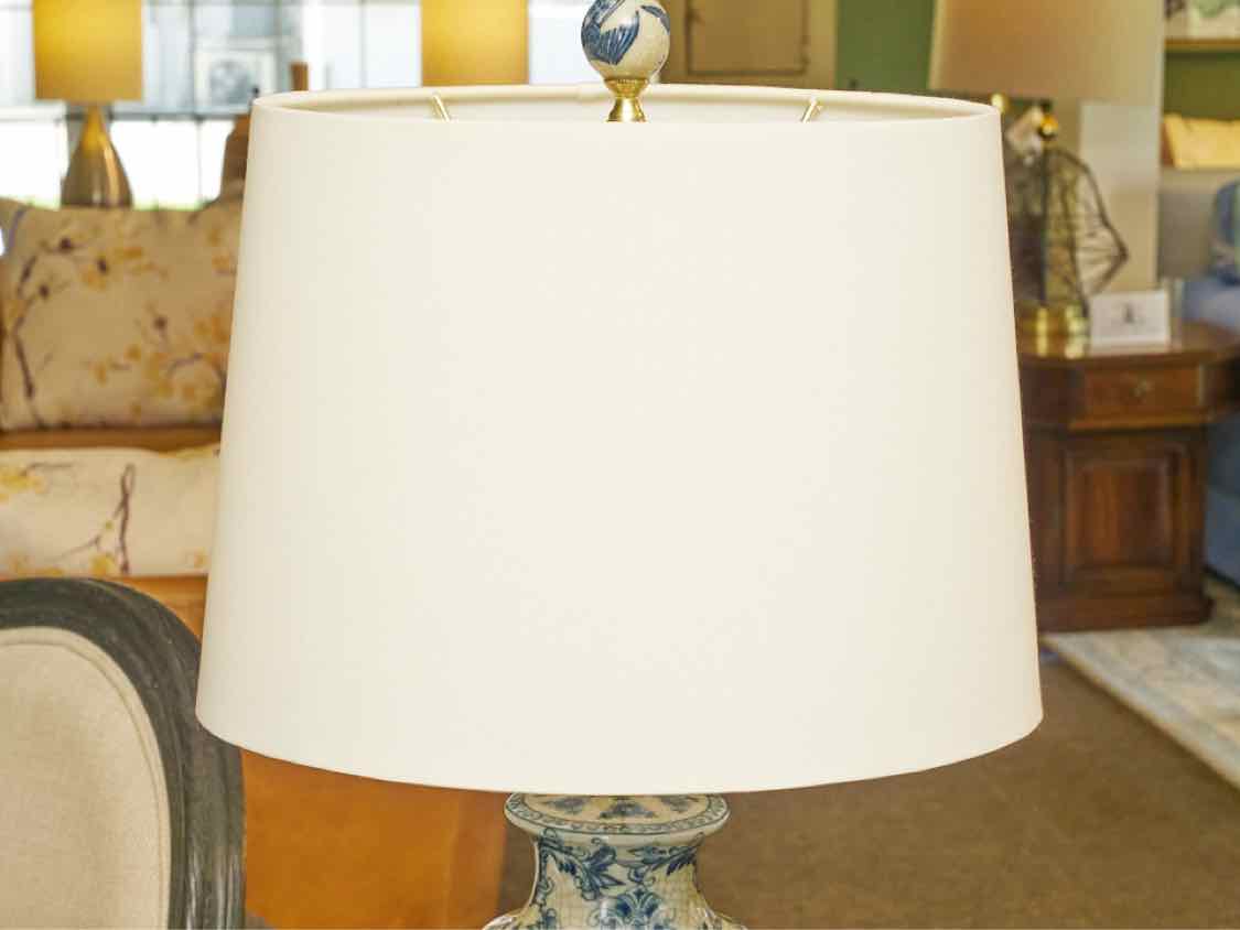 Blue & White Porcelain Phoenix Vase Lamp  Off White Shade