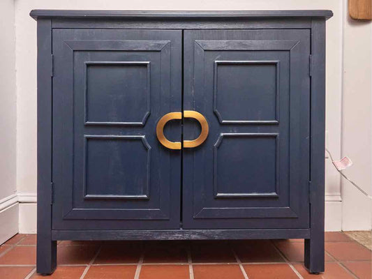 Royal Blue Finish 2 Door  Storage Piece with Gold Handle Pull