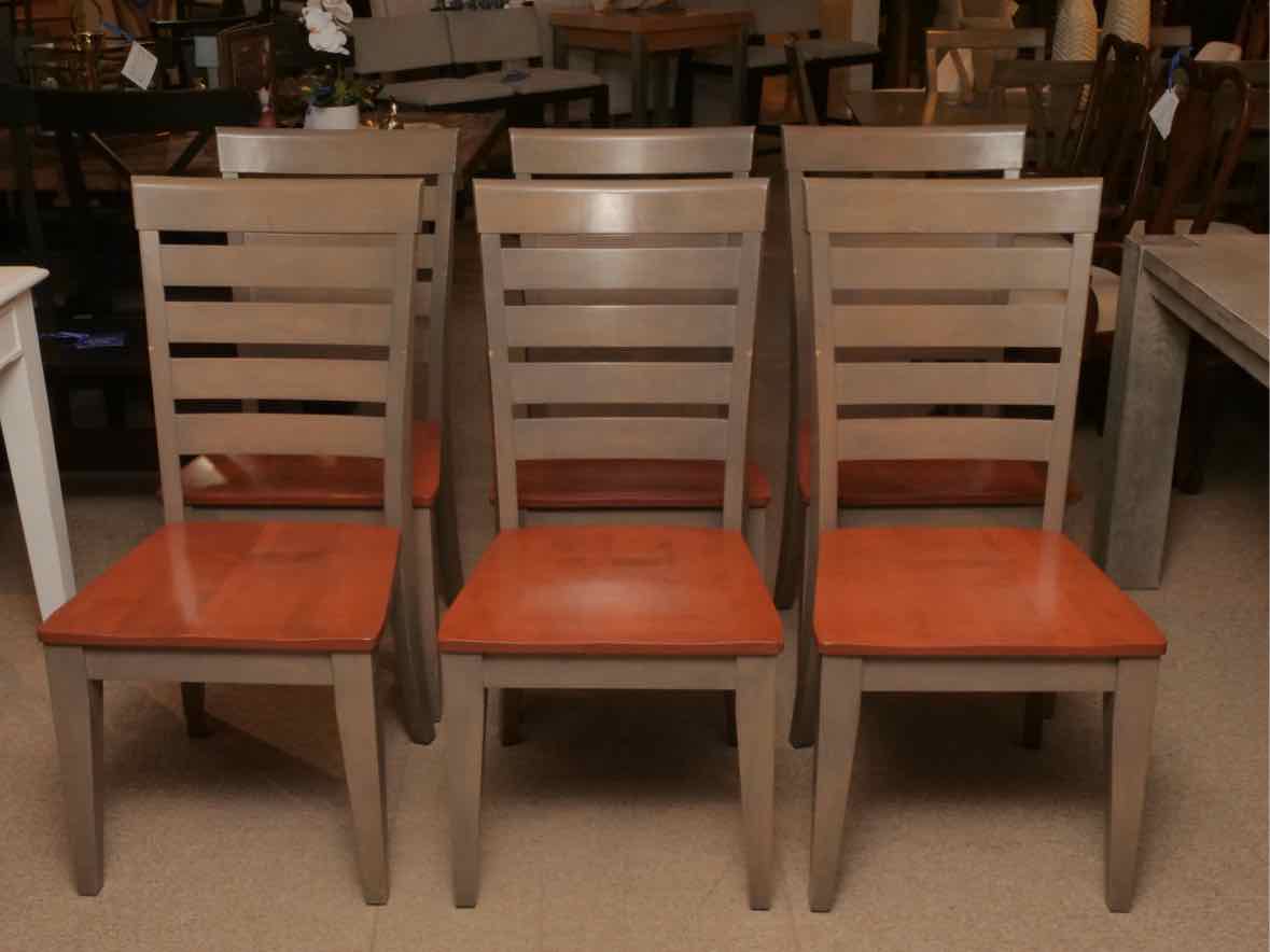 Set of 6 Canadel Slat Back Dining Chairs in Pecan Wash Finish