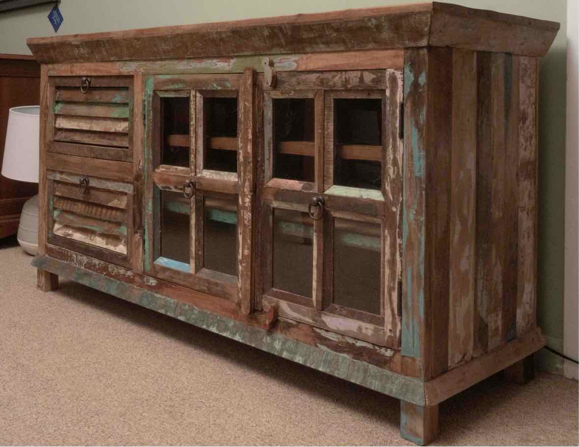 Reclaimed Wood 2 Glass Pane Door Media Furniture