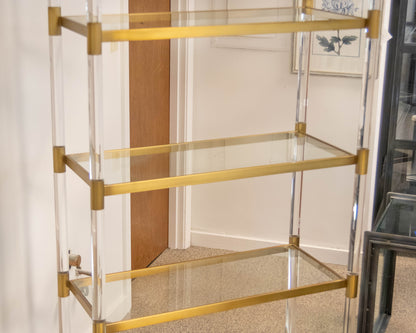 Anthropologie 'Oscarine' Lucite & Brass Finish  Bookcase with 4 Glass Shelves