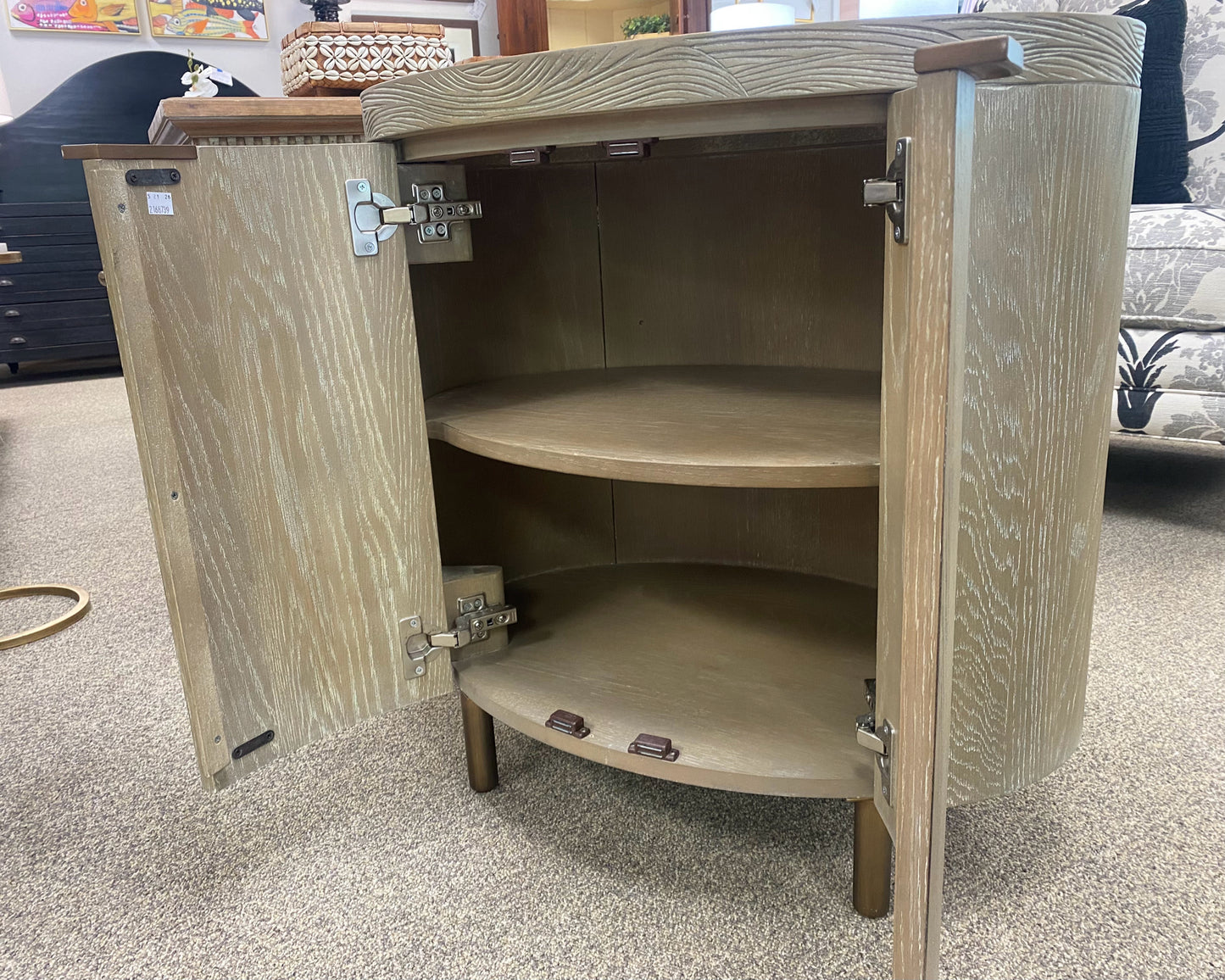 Oval Driftwood Finish 2 Door Nightstand