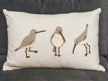 Shore Birds Embroidered Cream Linen Lumbar Accent Pillow