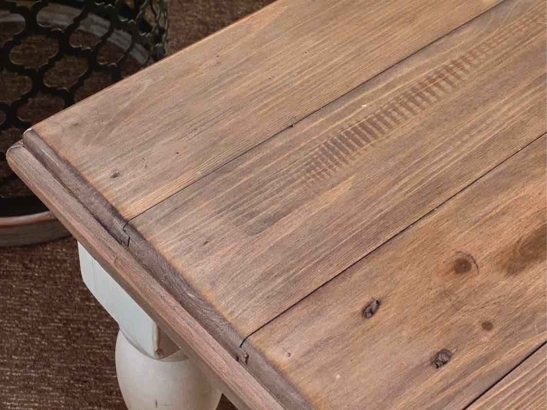 Driftwood Finish Top Cream Turned Legs Side Table