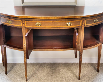 Hickory Inlaid Wood  Mahogany Server W/Turned Tapered Legs