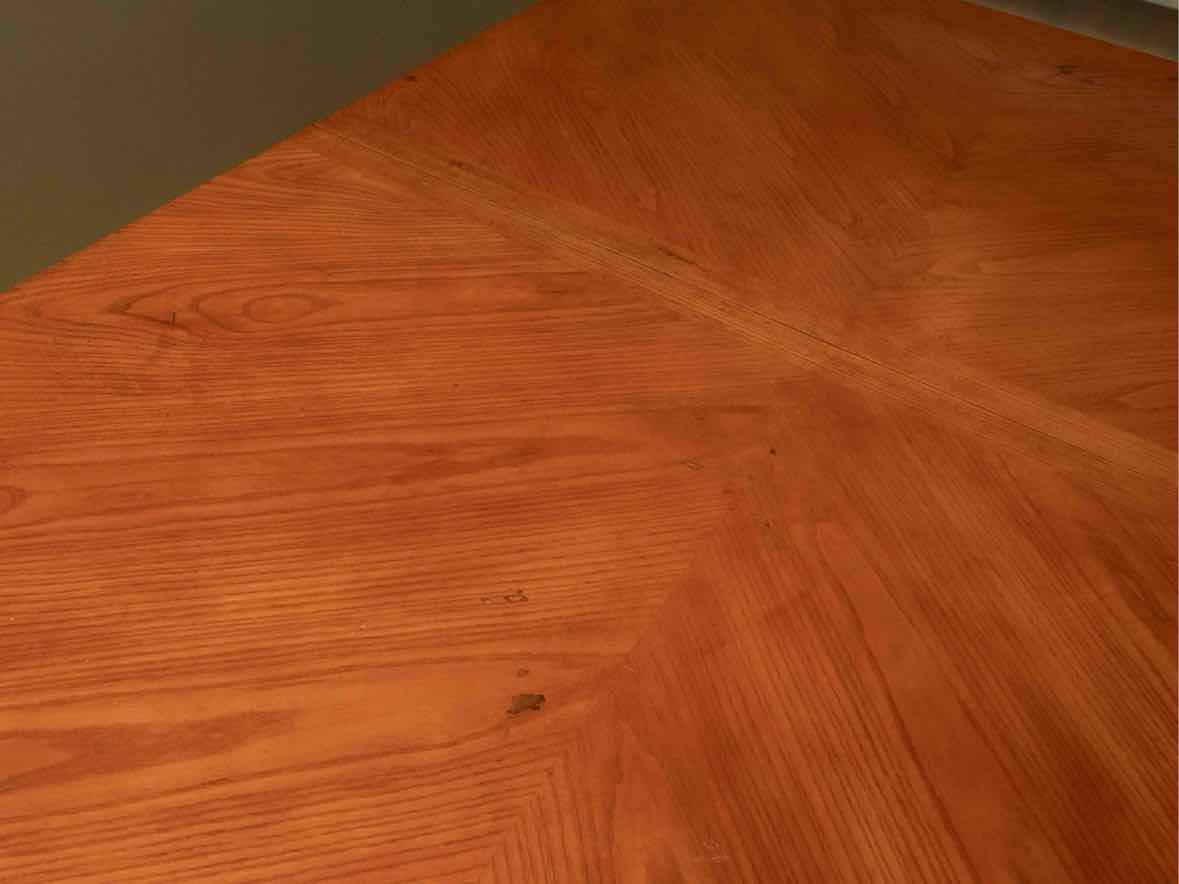 Elm Veneer Double Pedestal Dining Table Includes 18" Leaf