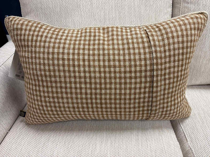 Haomy Nutmeg & Taupe Plaid Linen Lumbar Pillow