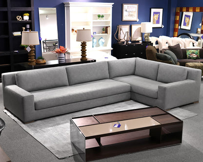 RH Modena Track-Arm Bench Cushion Right Arm Luxe L-Sectional in Grey Linen
