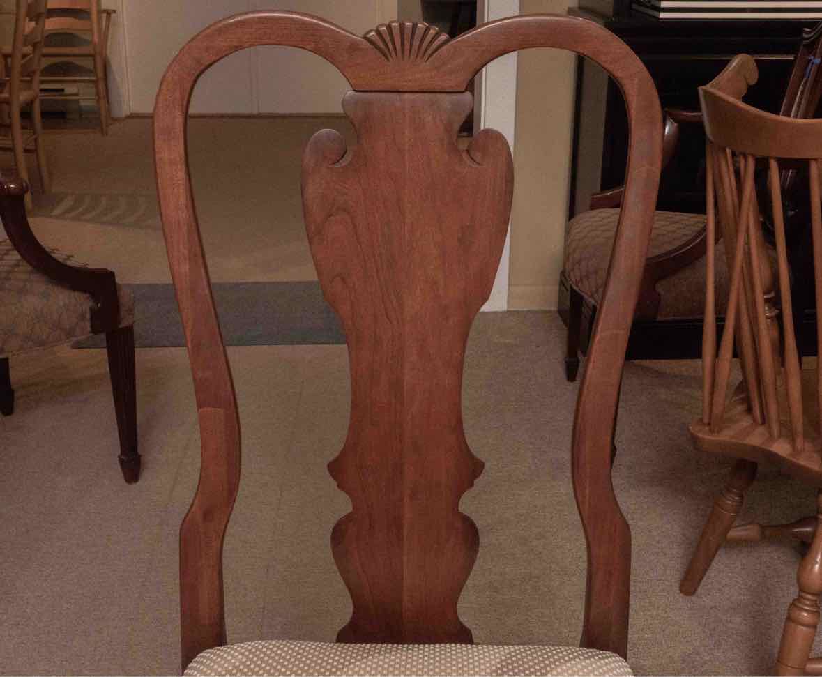 Set Of 6 Cherry Chippendale Style Custom Upholstered Seats Dining Chairs