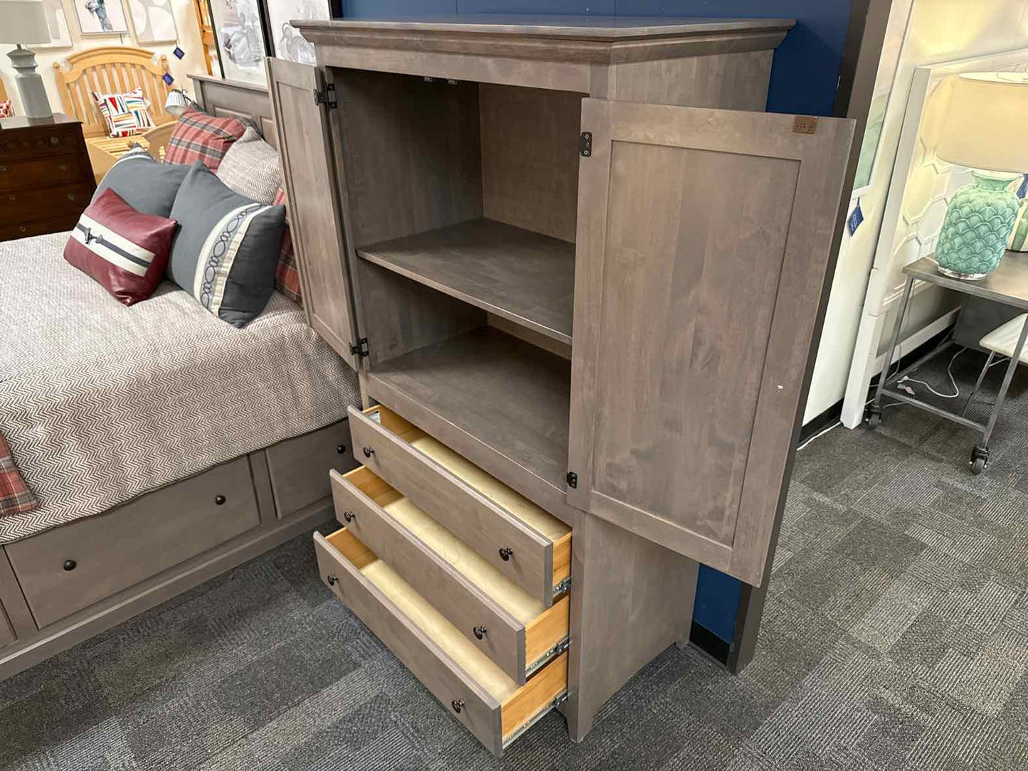 Three Drawer Two Shelf Washed Grey Armoire