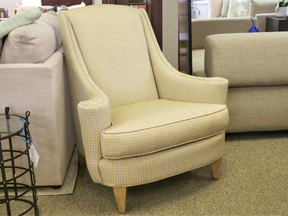 Ethan Allen Yellow & Blue Check Upholstered Wing Chair