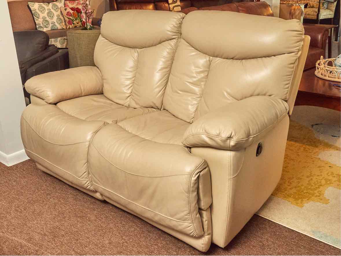 Sand Leather Power Loveseat