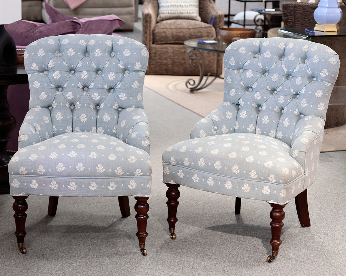 Pair of Blue Tufted Accent Chairs