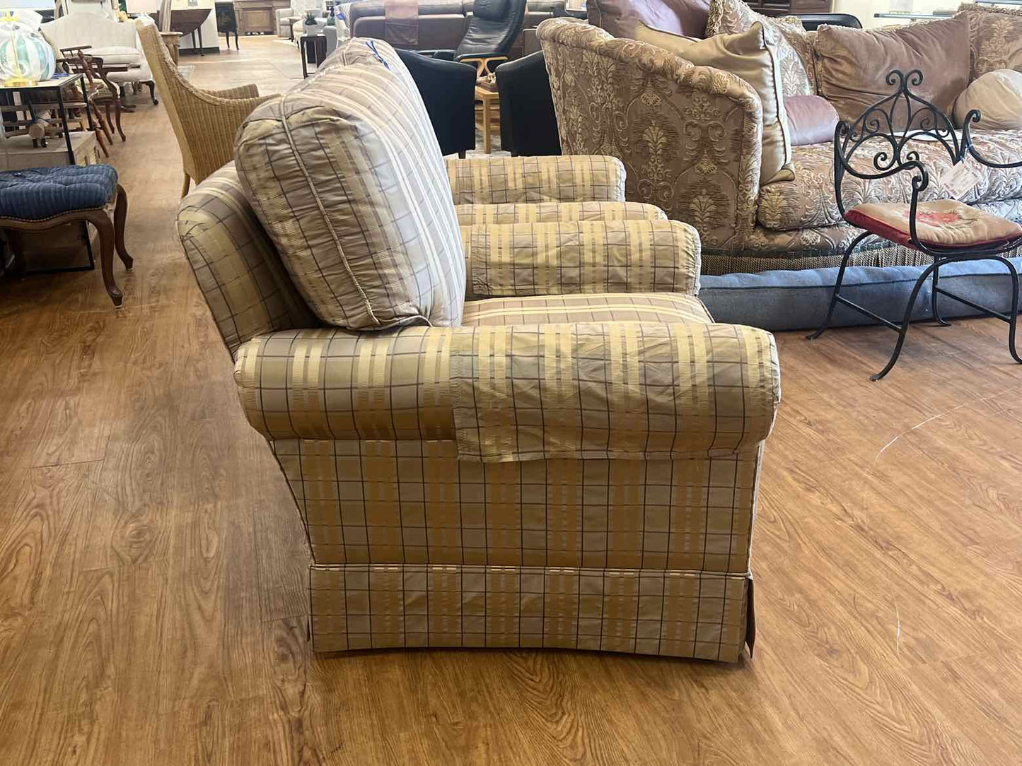 Pair of Gold & Tan Plaid Southwood Chairs
