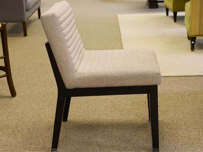 Black Finish Table & 6 Side Chair Set with Light Grey Upholstery