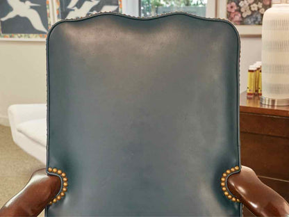Hancock and Moore Swivel Desk Chairs in Green Leather with Brass Nailheads