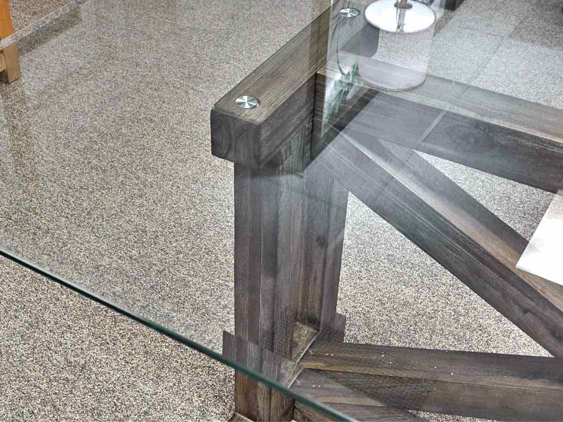 Jofran Reclaimed Wood Base  Dining Table with Rectangular Glass Top