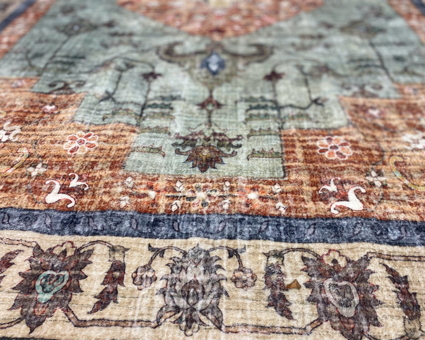 Bo-Ho India Design Washable Area Rug in Brick & Green