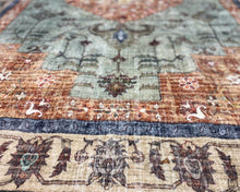 Bo-Ho India Design Washable Area Rug in Brick & Green