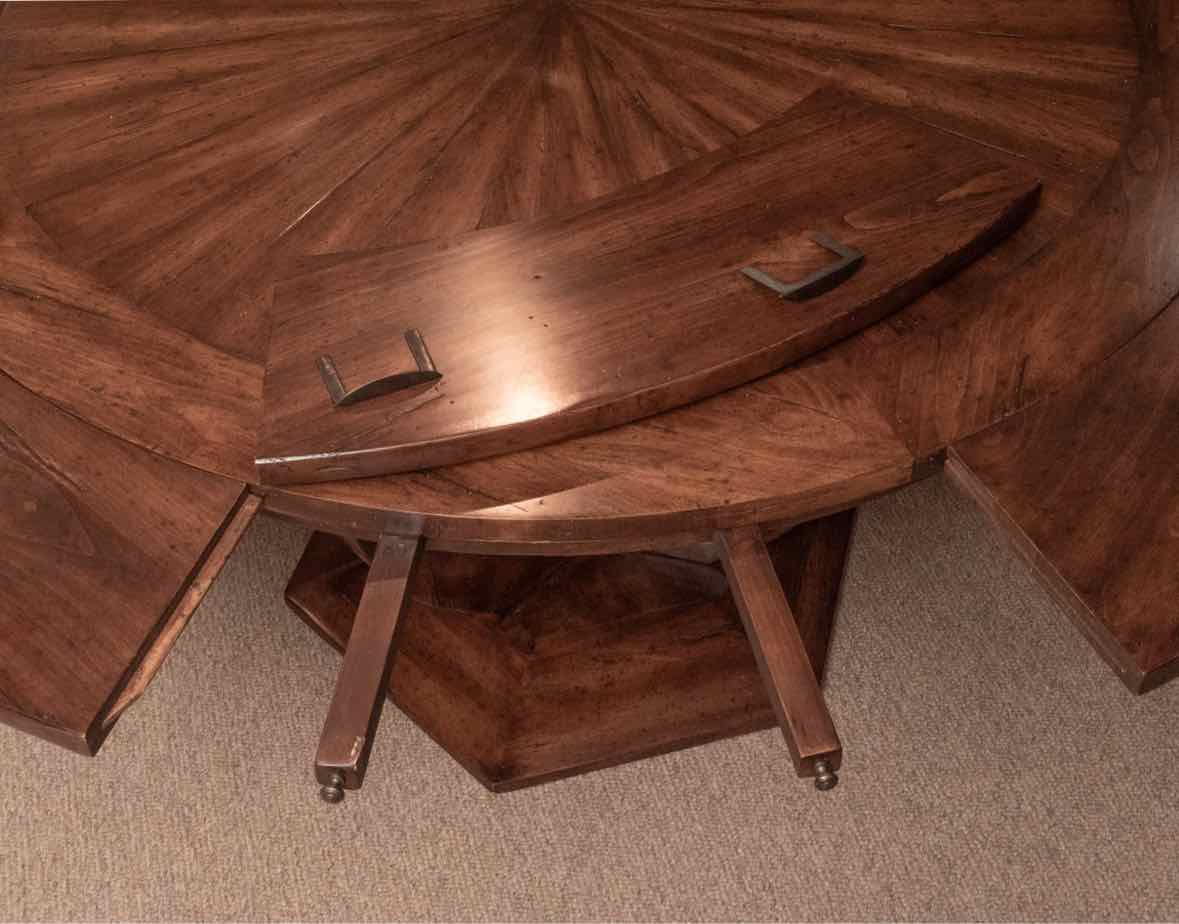 Round Walnut Round Top With 8 Leaves Curved Pedestal Base Dining Table
