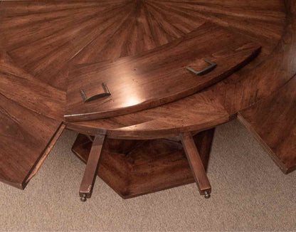 Round Walnut Round Top With 8 Leaves Curved Pedestal Base Dining Table
