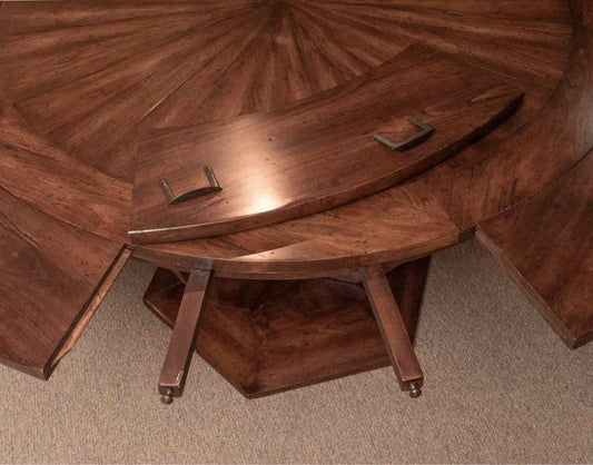 Round Walnut Round Top With 8 Leaves Curved Pedestal Base Dining Table