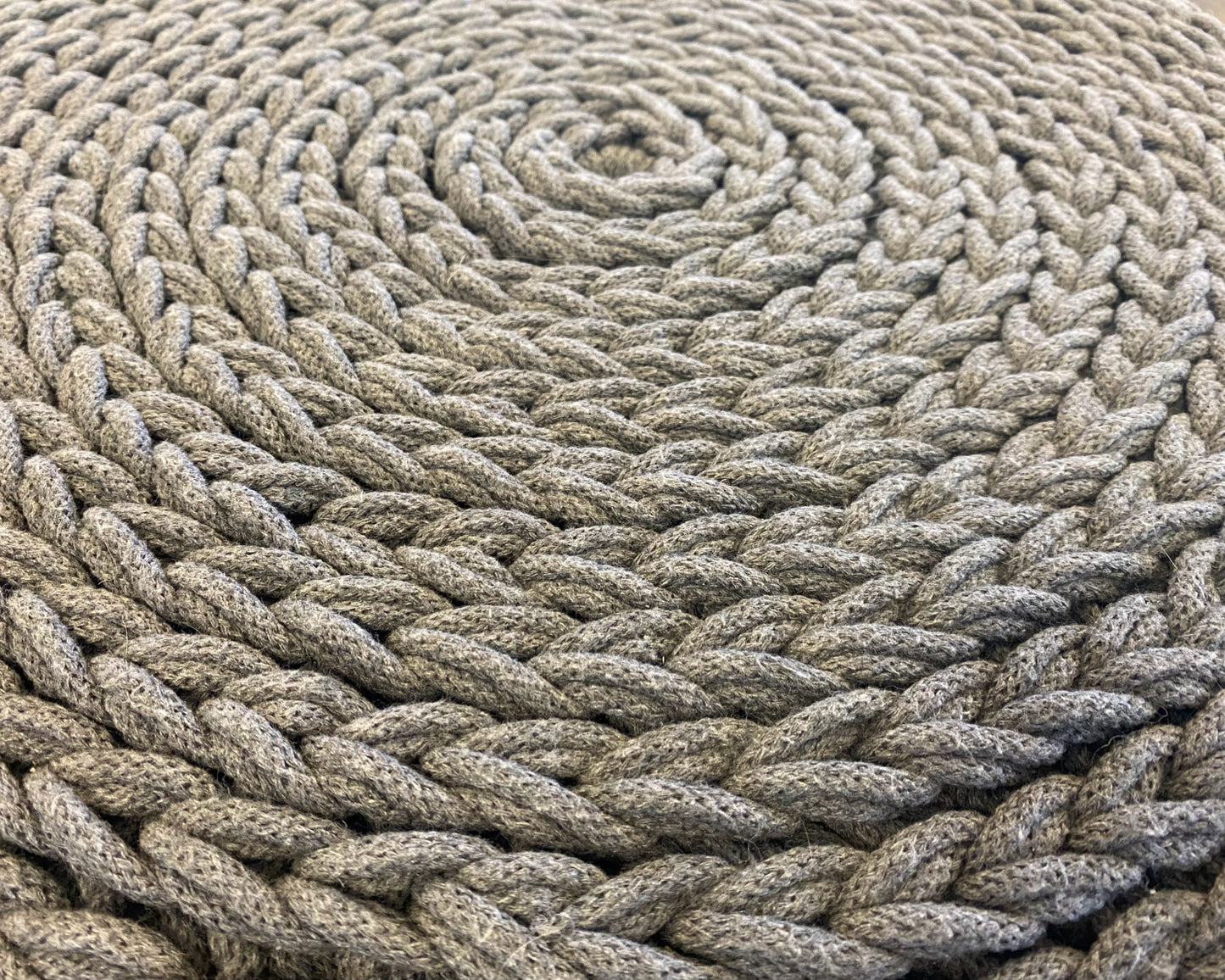 Round Ottoman W/ Grey Sweater Weave Cover