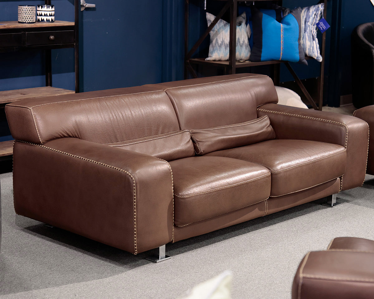 Roche Bobois Two Cushion Chocolate Brown Leather Sofa