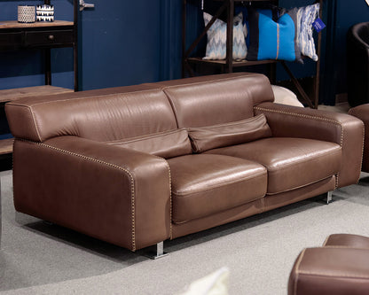 Roche Bobois Two Cushion Chocolate Brown Leather Sofa