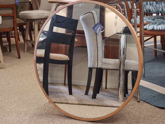 Round Light Wood Frame Mirror