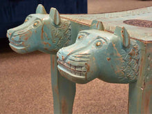 Aztec Aqua Blue Finish Stool W/ Four Lion Heads