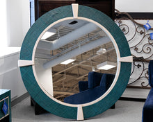 Curate Home Collection Teal Linen Wrapped 58" Round Mirror