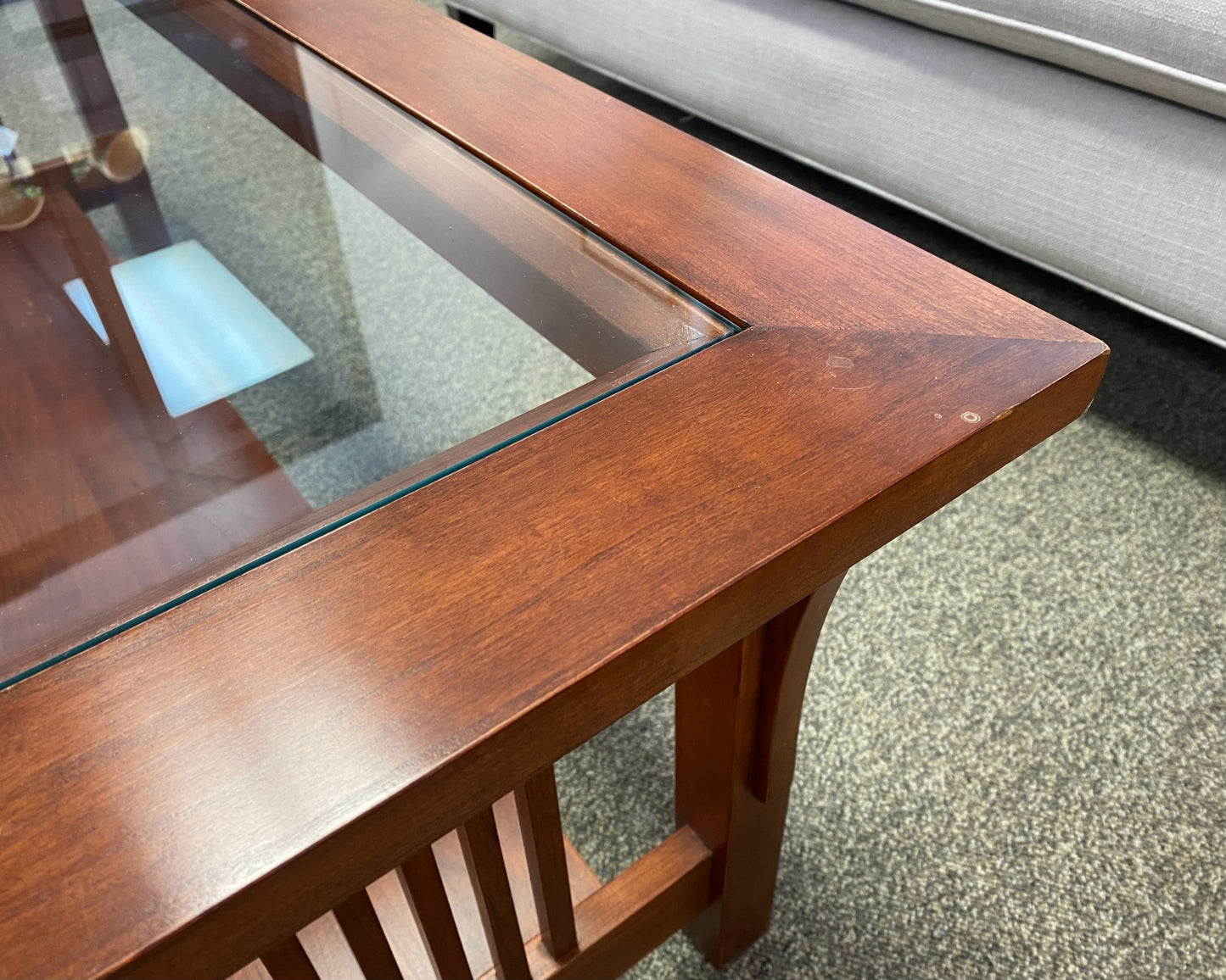 Stickley Classic Mission Cherry Cocktail Table with Glass Insert