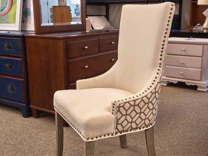 Transtional Desk  Chair with Ivory Upholstery & Contrast Upholstery on Back