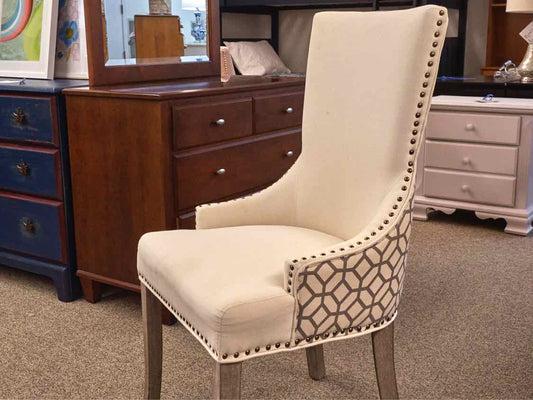 Transtional Desk  Chair with Ivory Upholstery & Contrast Upholstery on Back
