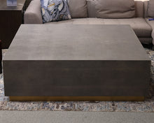 Mandalay 60" Square Cocktail Table in Grey Faux Shagreen with Satin Brass Base