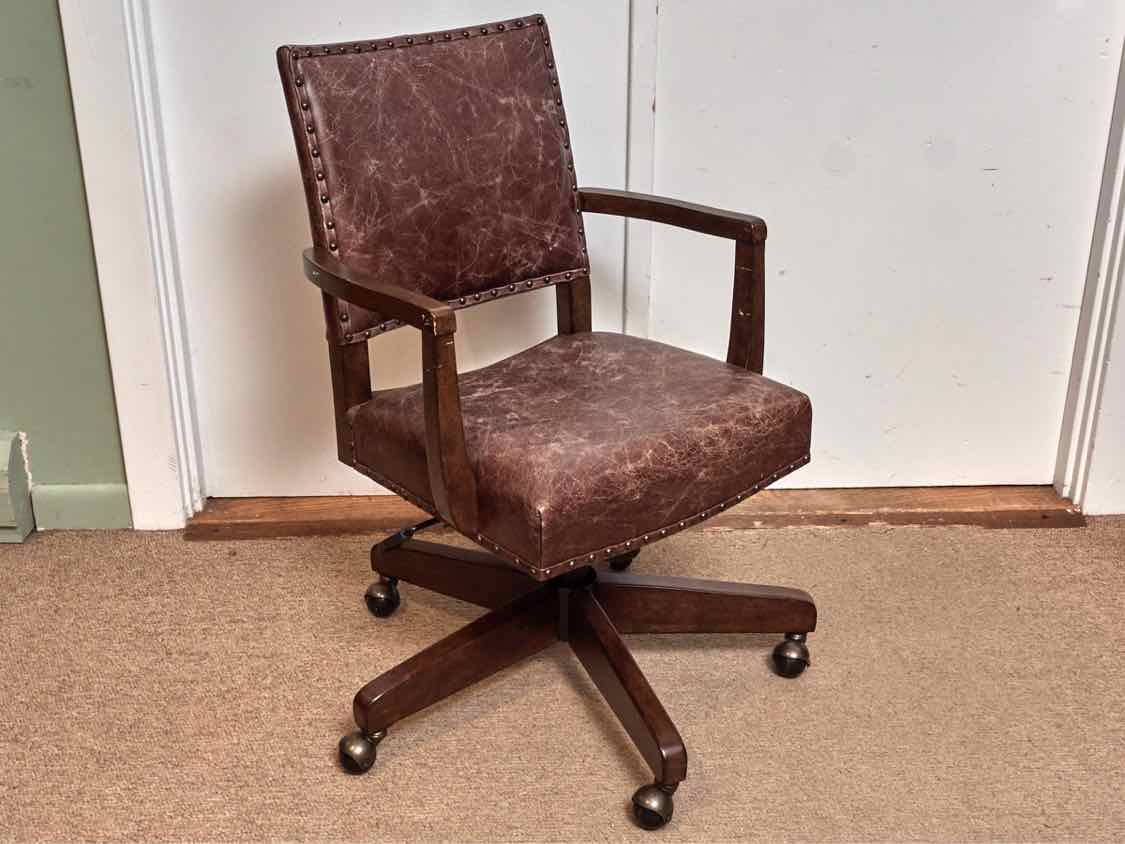 Williams Sonoma  Distressed Leather Seat Adjustable Height Office Chair
