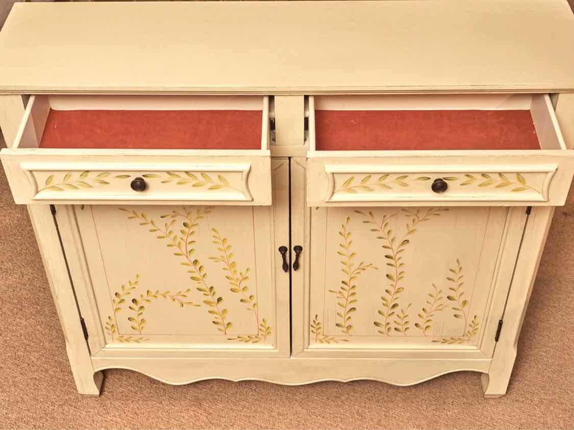 Celadon Finish Handpainted Accents 2 Drawer 2 Door Console