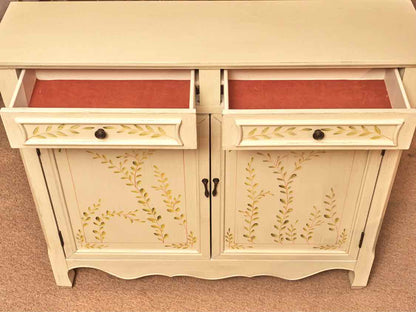 Celadon Finish Handpainted Accents 2 Drawer 2 Door Console