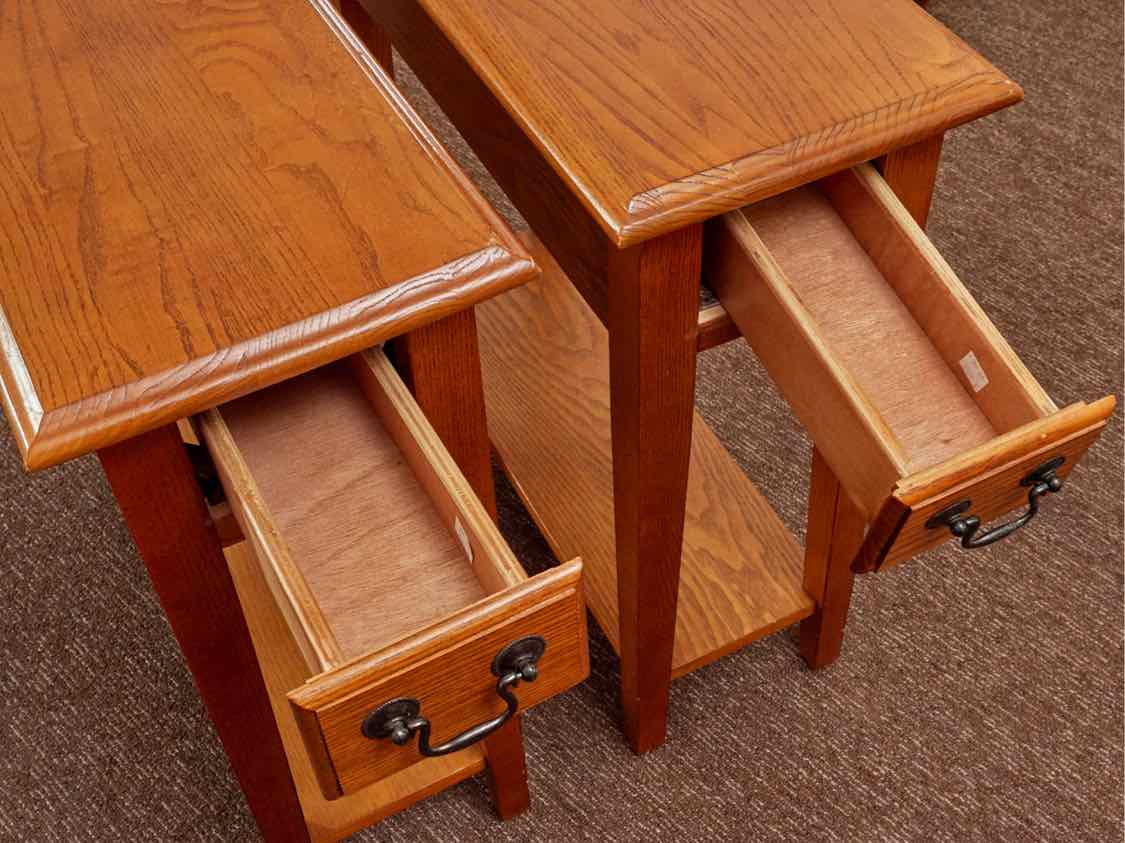 Pair Of Oak  1 Drawer & Lower Shelf  Side Tables