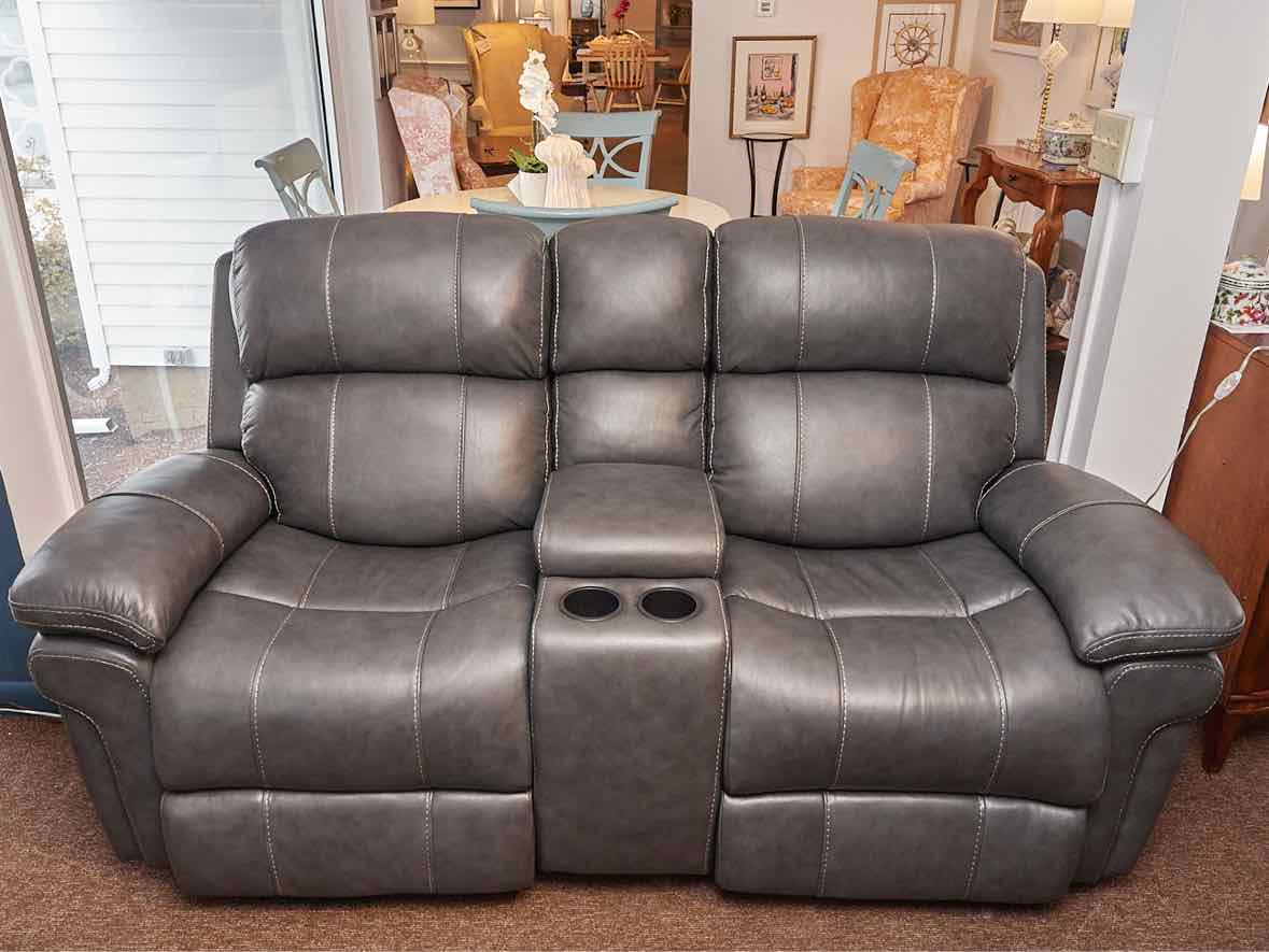 Grey Leather 2 Chair Power Recliner