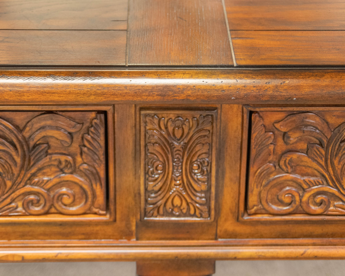 Broyhill Carved Oak Buffet Table W/ 2 Darwers On Spiral Barley Twist Legs