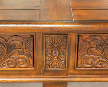 Broyhill Carved Oak Buffet Table W/ 2 Darwers On Spiral Barley Twist Legs