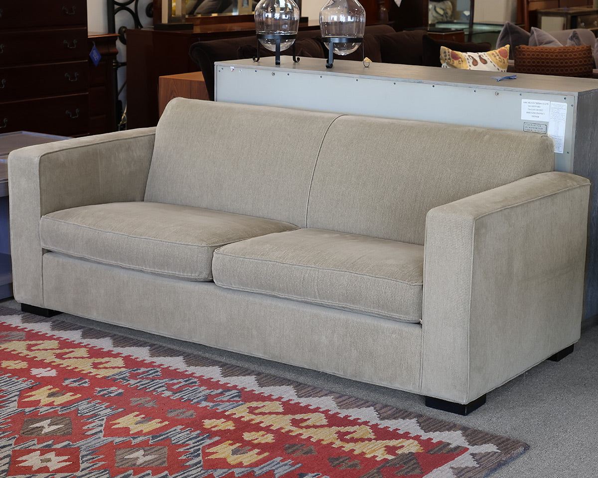 Grey Upholstered Microfiber Tight Back Sofa. 2 Cushion