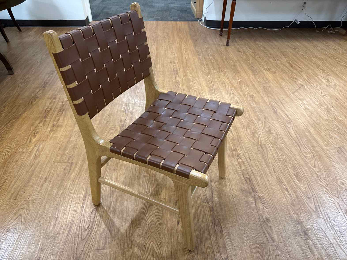 Pair Of Hati Home Woven Leather Oak Dining Chairs